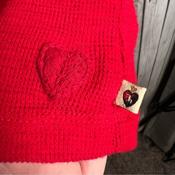 Twisted Heart Rhinestone Angel Wing Longsleeve Shirt Red Waffle Knit - Picture 4 of 6